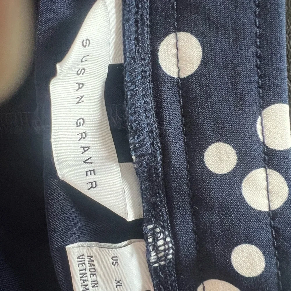 Susan Graver XL skirt flared navy white polka dot packable travel soft